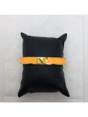 C. Wonder Orange Enamel Initial "N" Cuff Bracelet – Goldtone – NWOT – 5.75"
